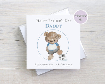 Football Teddy Bear Father's Day Card - Personalised Card - custom Father's day card - Footballer