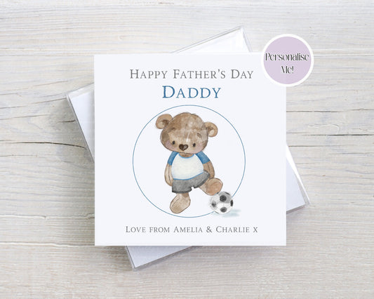 Football Teddy Bear Father's Day Card - Personalised Card - custom Father's day card - Footballer