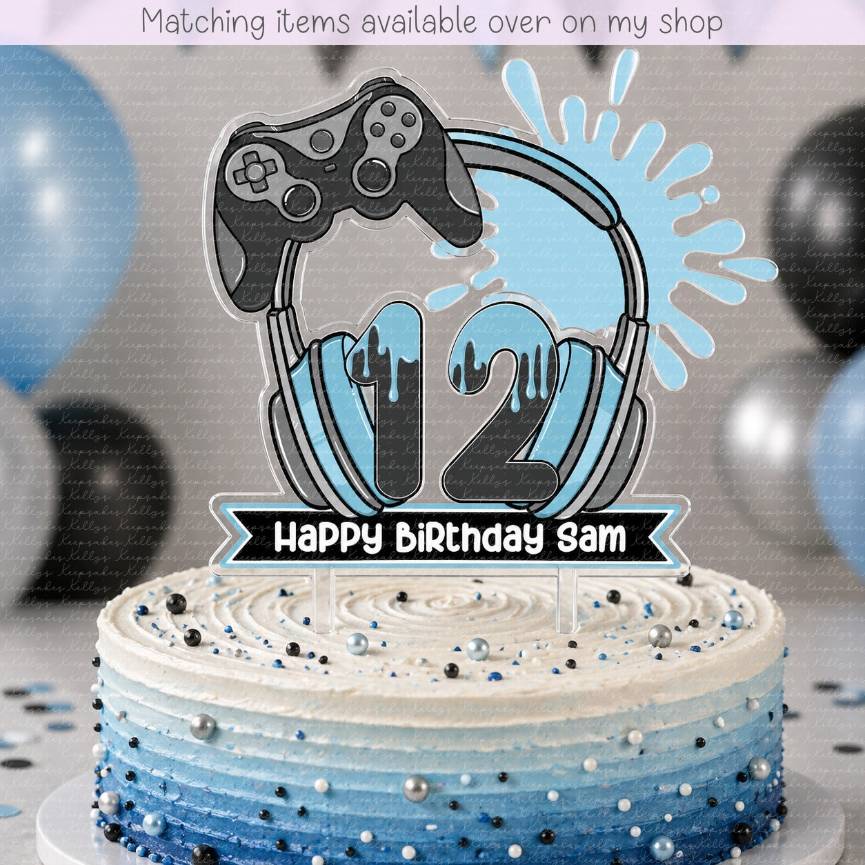 Personalised Game Controller age cake topper - acrylic gamer printed cake topper - custom cake decoration