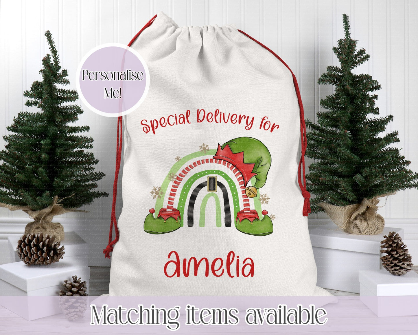 Elf rainbow personalised Christmas sack - Santa sack
