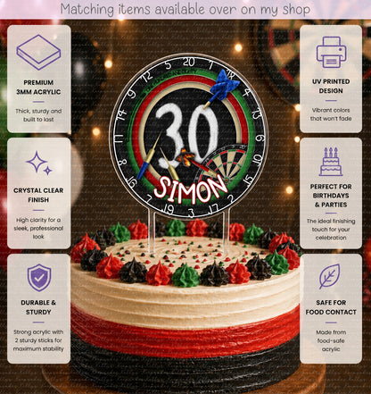 Personalised Birthday Dart Board cake topper - acrylic printed dart cake topper - custom cake decoration