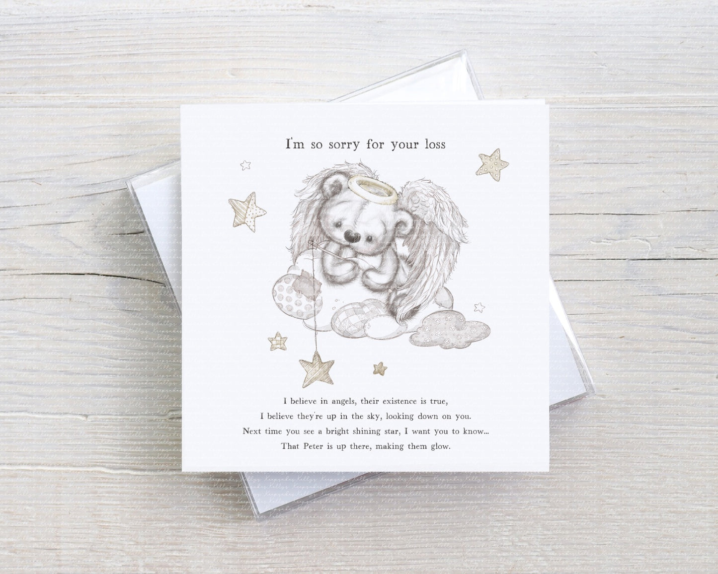 Sorry for you loss catching stars Teddy - Memorial card - sympathy card