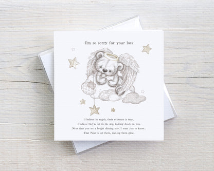 Sorry for you loss catching stars Teddy - Memorial card - sympathy card