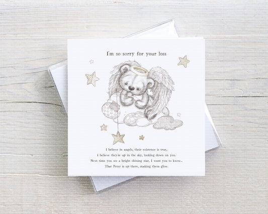 Sorry for you loss catching stars Teddy - Memorial card - sympathy card