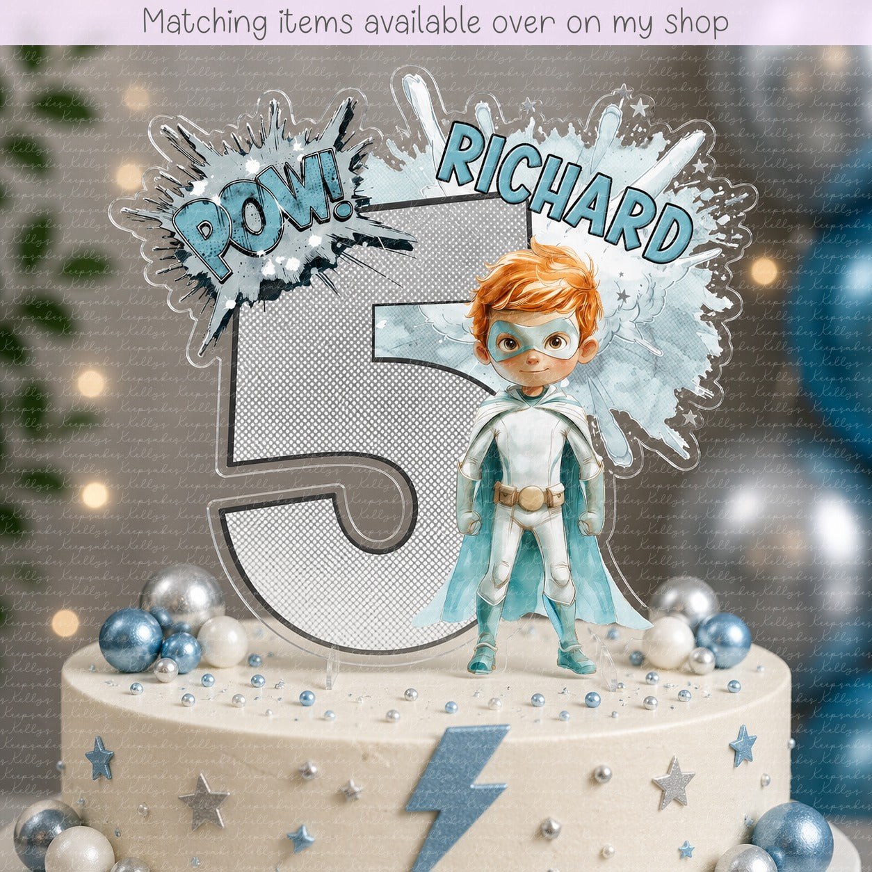 Personalised superhero Boy age cake topper - acrylic printed cake topper - custom cake decoration