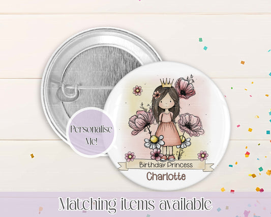 Personalised Princess Girl Birthday Badge  - 58mm custom badge
