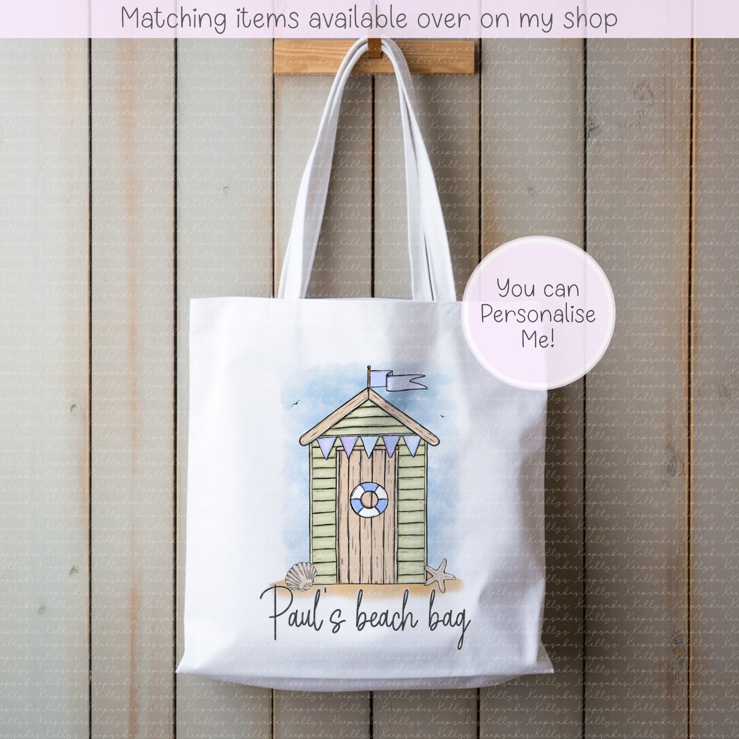 Beach hut personalised tote bag - custom beach bag - gift for her or him - beach lovers