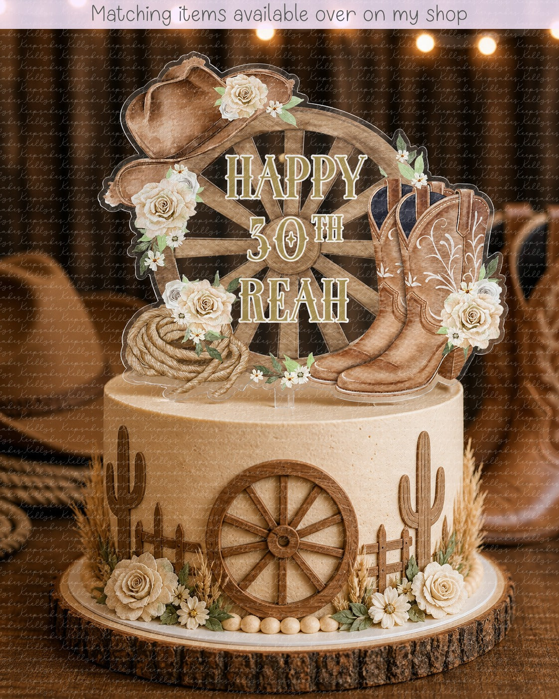 Personalised cowboy cake topper - acrylic printed keep it country cake topper - custom cake decoration - cowgirl