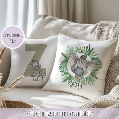 Zebra Jungle Friends Personalised Cushion- initial or jungle frame- Velvet Coloured Back Cushion