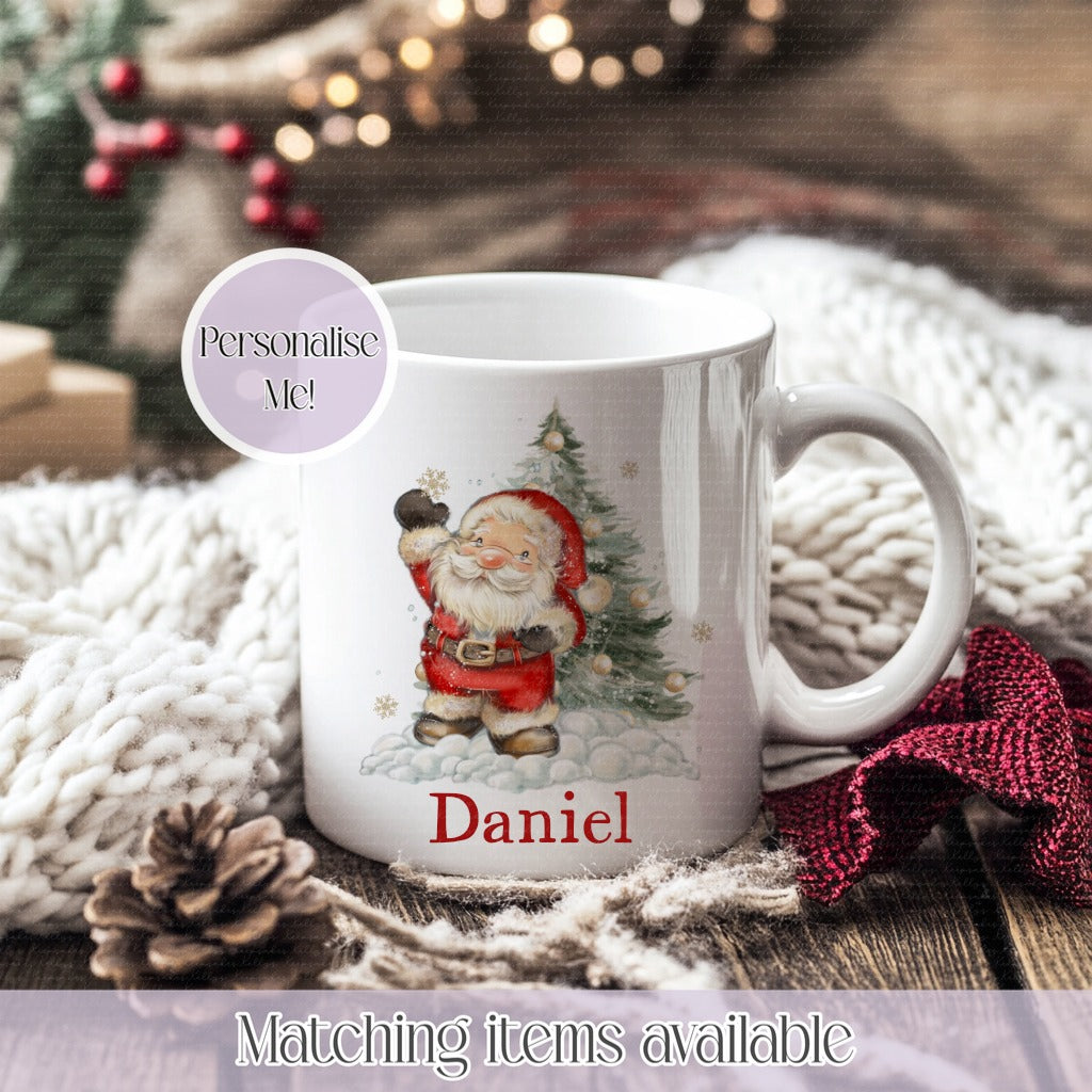 Personalised Cute Santa Illustration Mug – Enamel or Ceramic | Custom Name | Christmas Hot Chocolate Mug