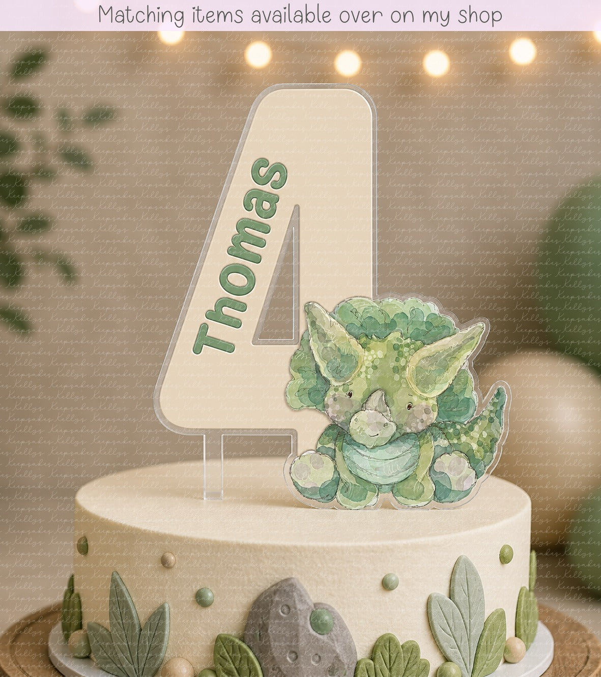 Personalised Dinosaur age cake topper - acrylic printed cake topper - custom cake decoration