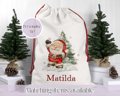 Personalised Cute Santa Illustration Santa Sack. Christmas Sack - Christmas Bag - For kids- for him - for her- Toy Sack