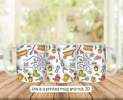 Personalised Gardening Fist Bump Dad Mug  - Fathers Day - Dad - Step Dad - Gift for him - upto 6 hands -  gardener