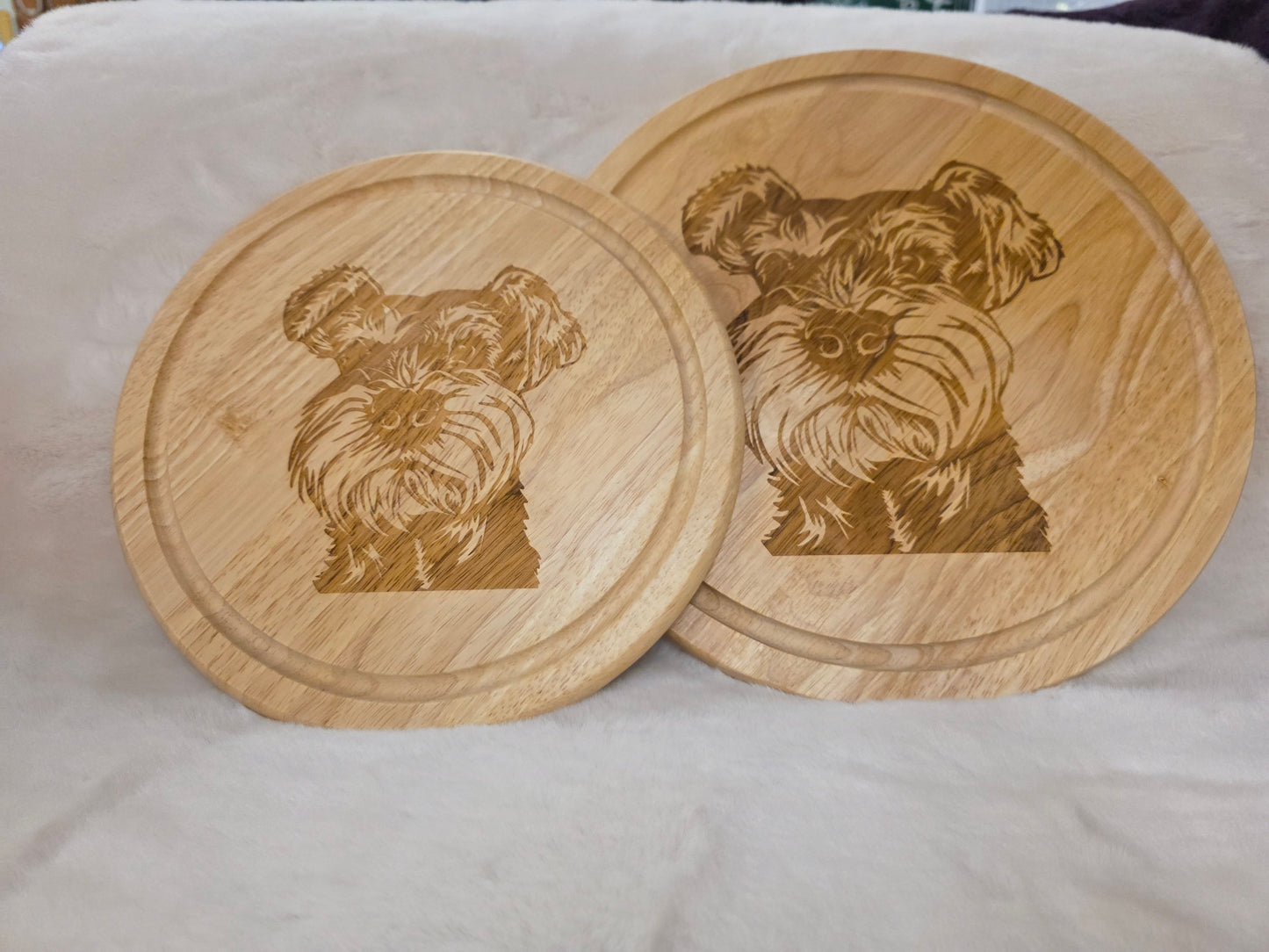 Engraved Dog round wooden chopping boards