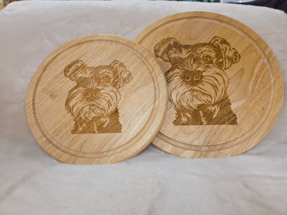 Engraved Dog round wooden chopping boards