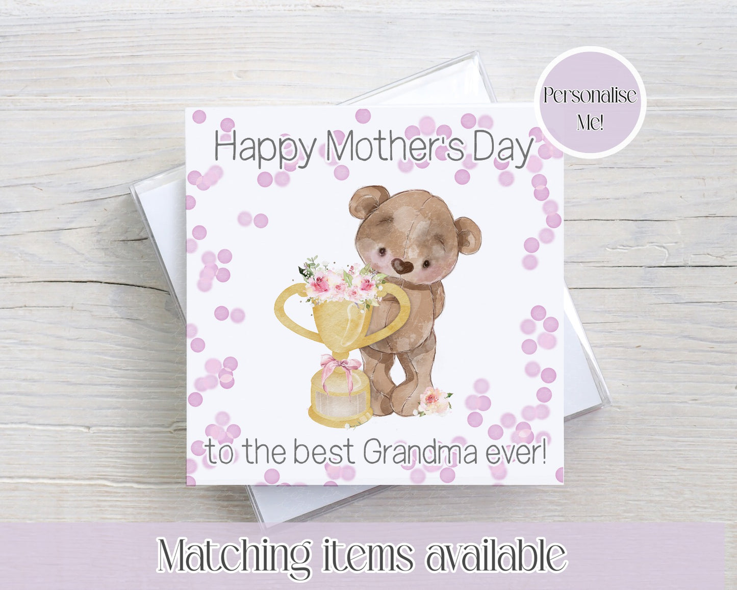 Mother's Day personalised teddy bear floral trophy card - card for her