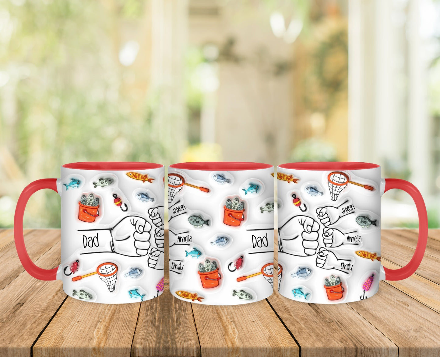 Personalised Fishing Fist Bump Dad Mug  - Fathers Day - Dad - Step Dad - Gift for him - upto 6 hands -  fisher man