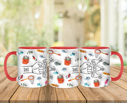 Personalised Fishing Fist Bump Dad Mug  - Fathers Day - Dad - Step Dad - Gift for him - upto 6 hands -  fisher man