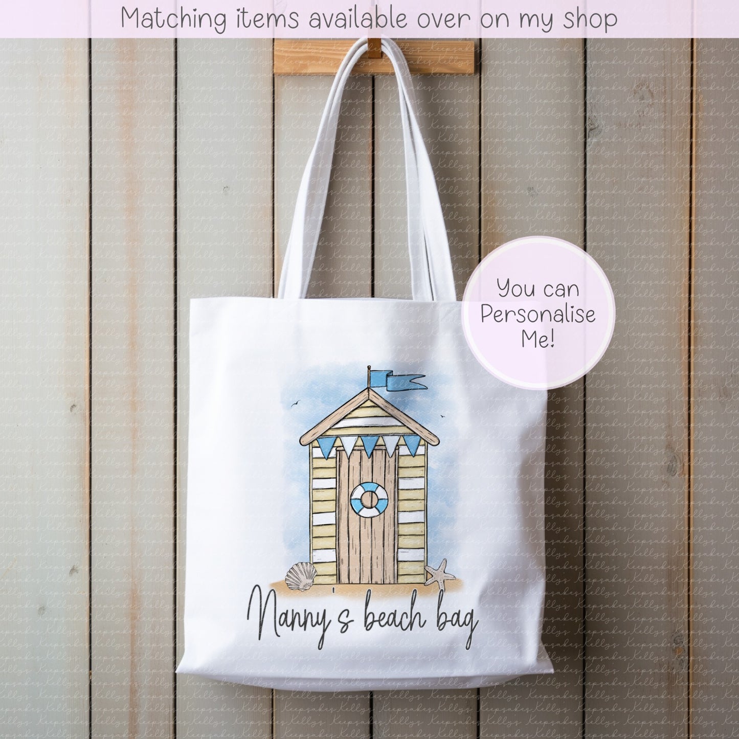 Beach hut personalised tote bag - custom beach bag - gift for her or him - beach lovers