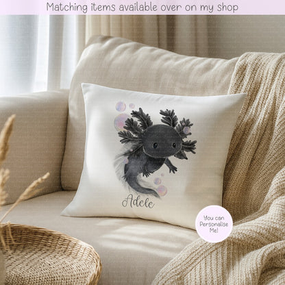 Personalised Hand Drawn Axolotl Cushion - Gift for her - Gift for him -  Axolotl Salamander custom cover - Coloured Back cushion
