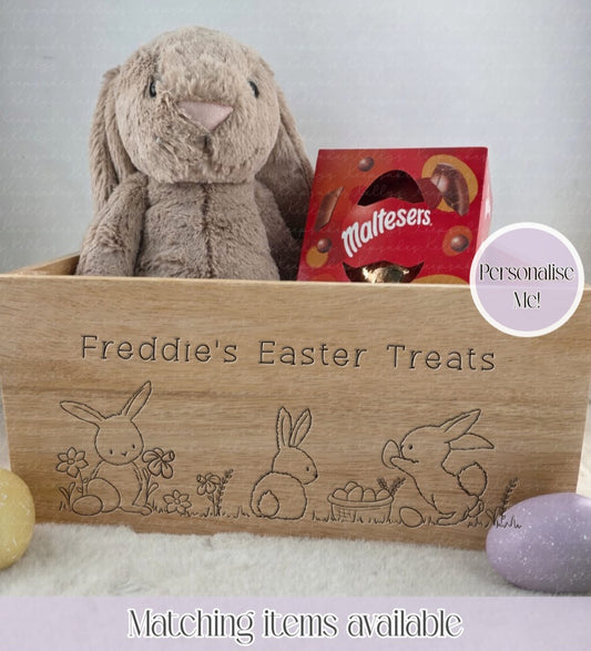 Personalised easter bunny wooden engraved crate - Easter egg bunnies- custom easter hamper