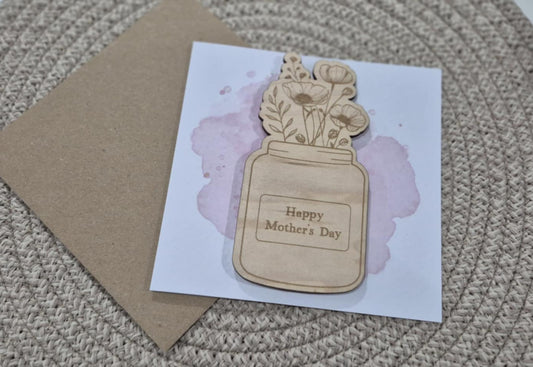 Mother's Day Wildflower Wooden Engraved Magnet Card - Happy Mother’s Day Card