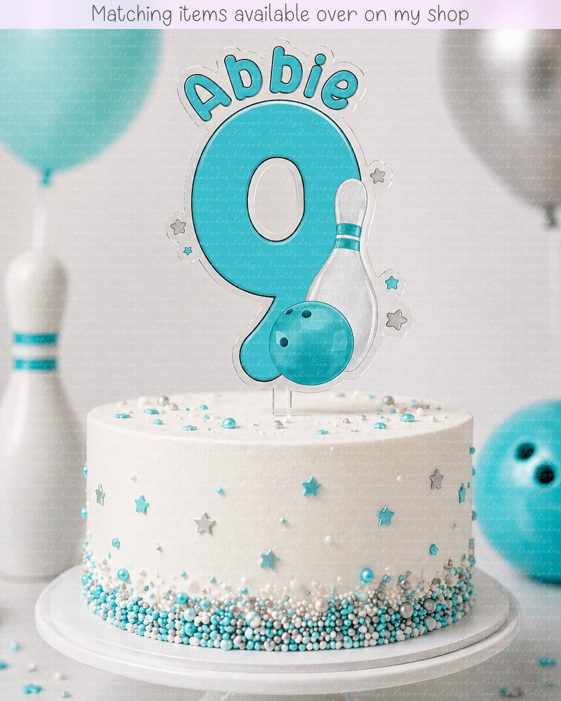 Personalised Bowling Birthday Party age cake topper - acrylic printed bowling pin number  cake topper - custom cake decoration