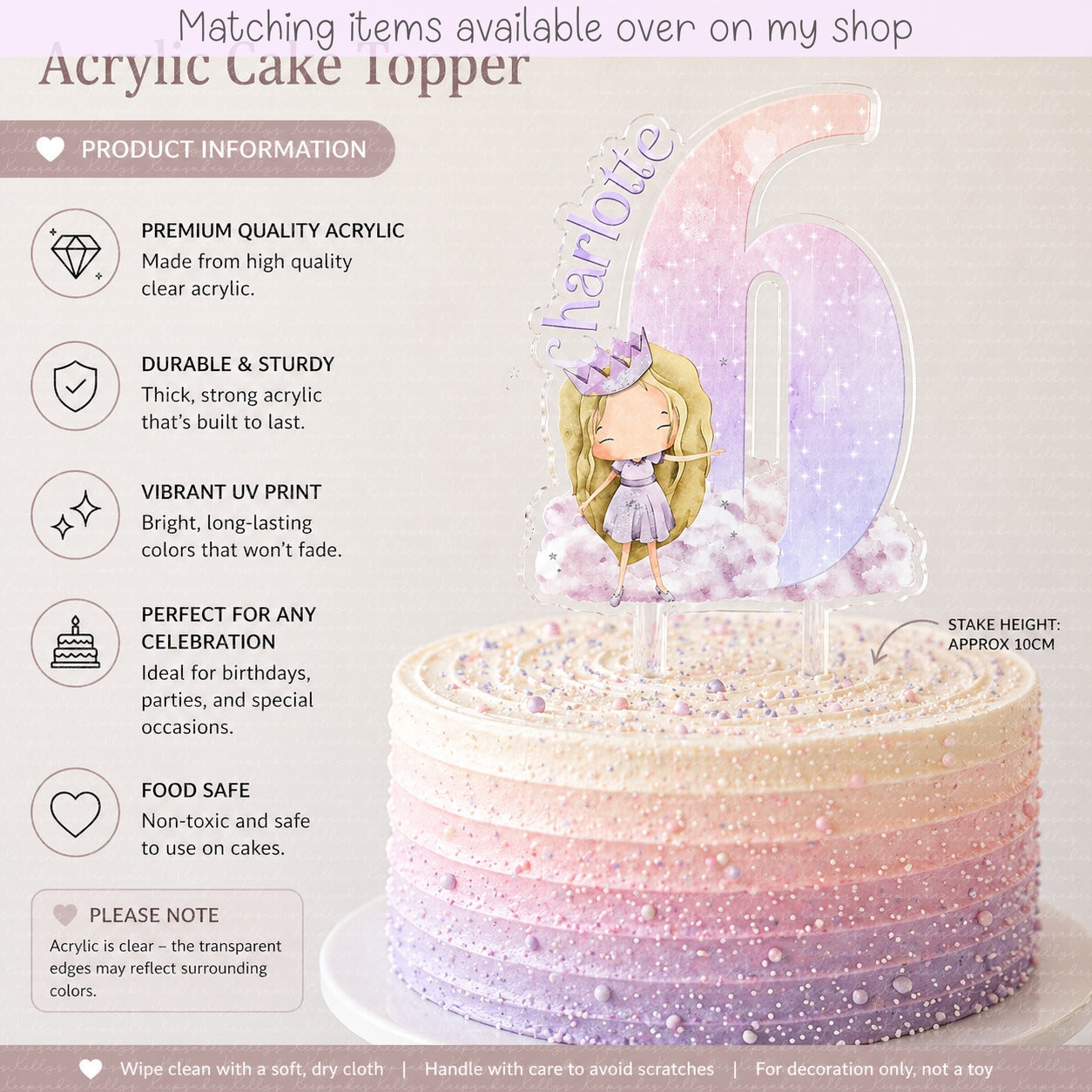 Personalised Princess castle age cake topper - acrylic printed cake topper - custom cake decoration - kids cake topper