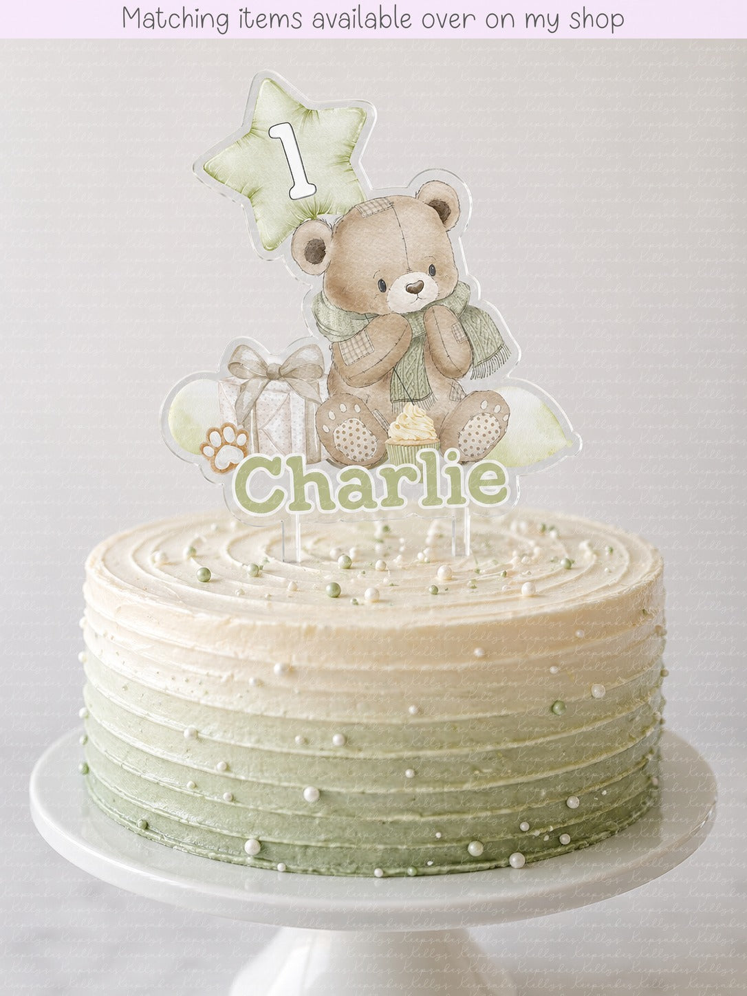 Personalised Birthday Bear Balloon age cake topper - acrylic printed Bear Birthday Party cake topper - custom cake decoration