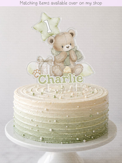 Personalised Birthday Bear Balloon age cake topper - acrylic printed Bear Birthday Party cake topper - custom cake decoration