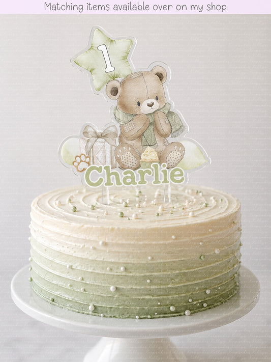 Personalised Birthday Bear Balloon age cake topper - acrylic printed Bear Birthday Party cake topper - custom cake decoration
