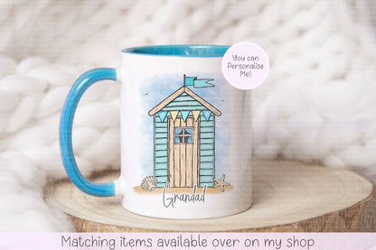 Beach hut personalised mug - seaside custom mug - camping by the beach - gift for her or him