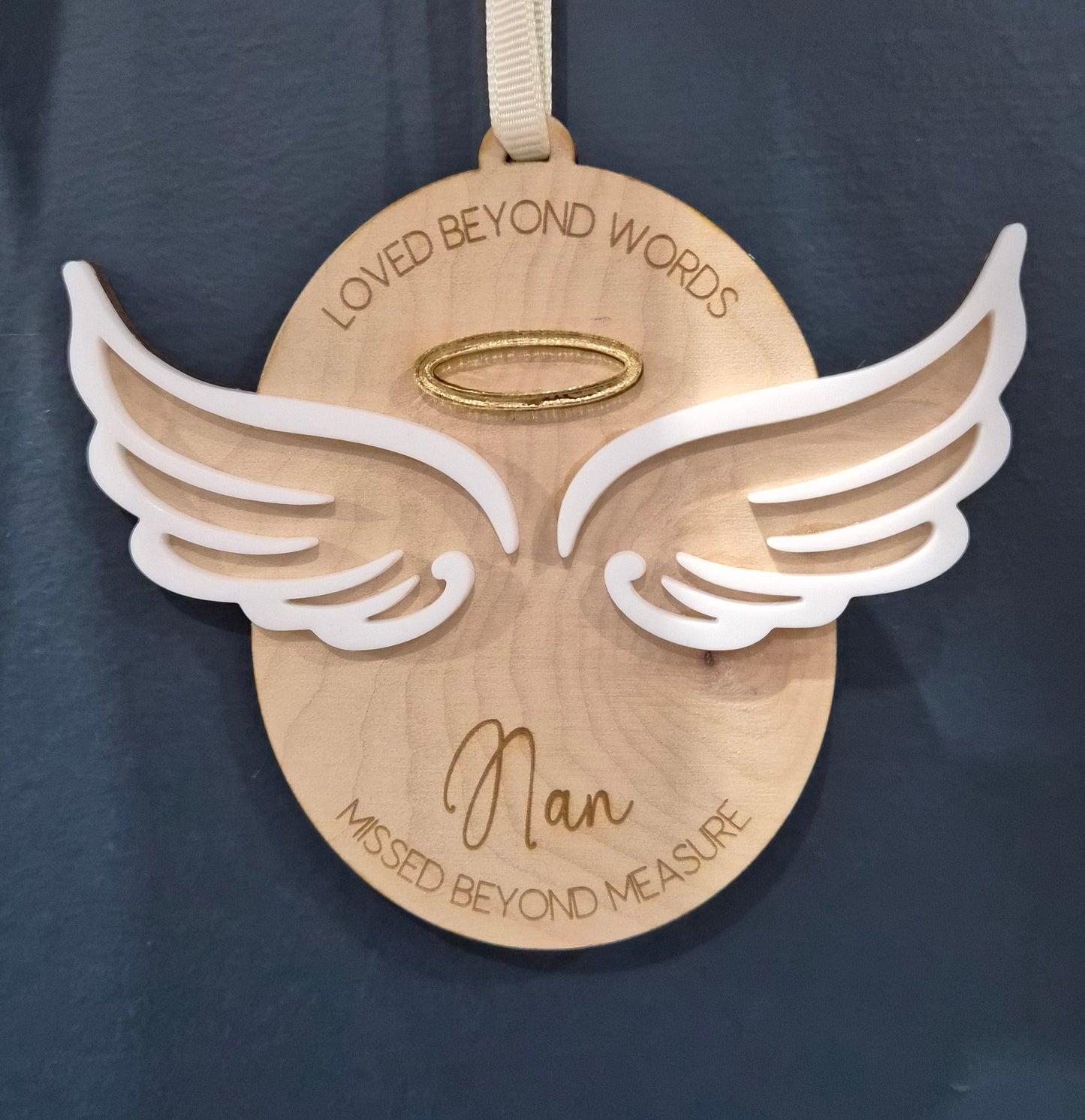 Loved beyond words memorial personalised Christmas bauble - engraved wooden & acrylic custom memory bauble