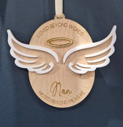 Loved beyond words memorial personalised Christmas bauble - engraved wooden & acrylic custom memory bauble