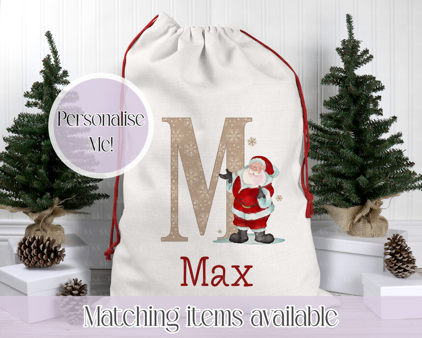 Personalised Santa Christmas Sack – Santa Initial Design | 70 x 50cm | Custom Name Gift Bag - Santa Sack