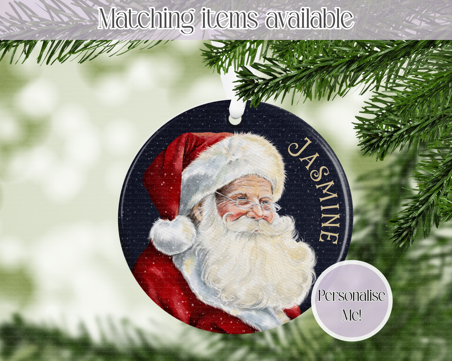 Personalised Traditional Santa Ceramic Bauble - Christmas Decoration - First Christmas - Fully Editable- Custom Name