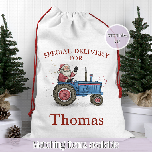 Christmas Farmer Christmas Tractor Santa Sack - Christmas Sack - 70 x 50 cm - custom name