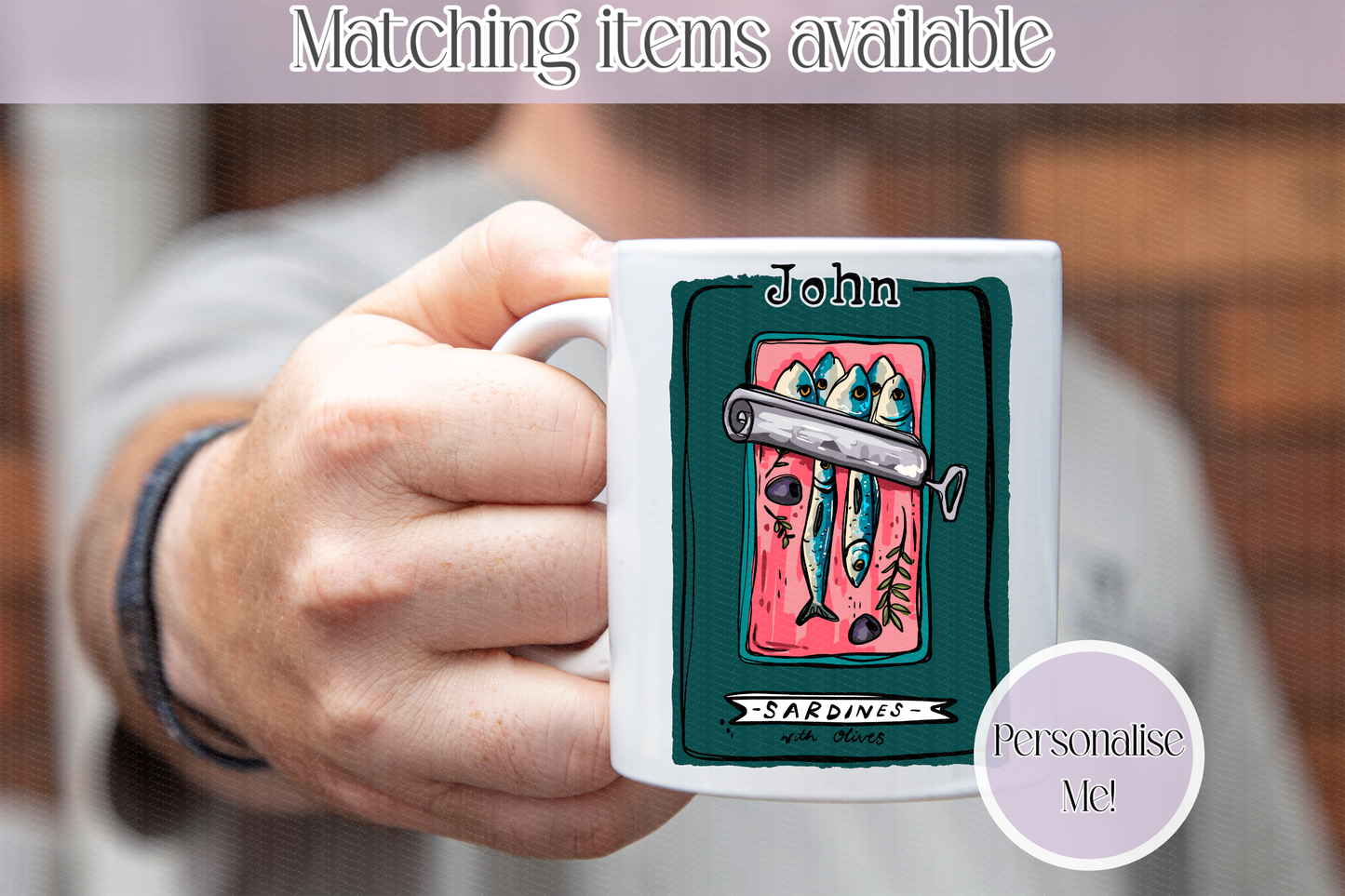 Sardine Design Personalised Mug - custom sardine mug - various designs