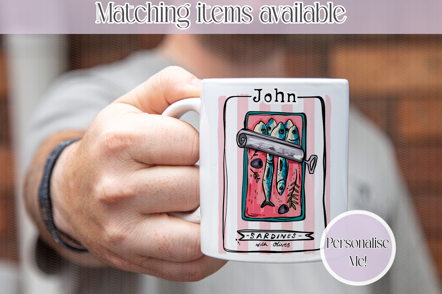 Sardine Design Personalised Mug - custom sardine mug - various designs