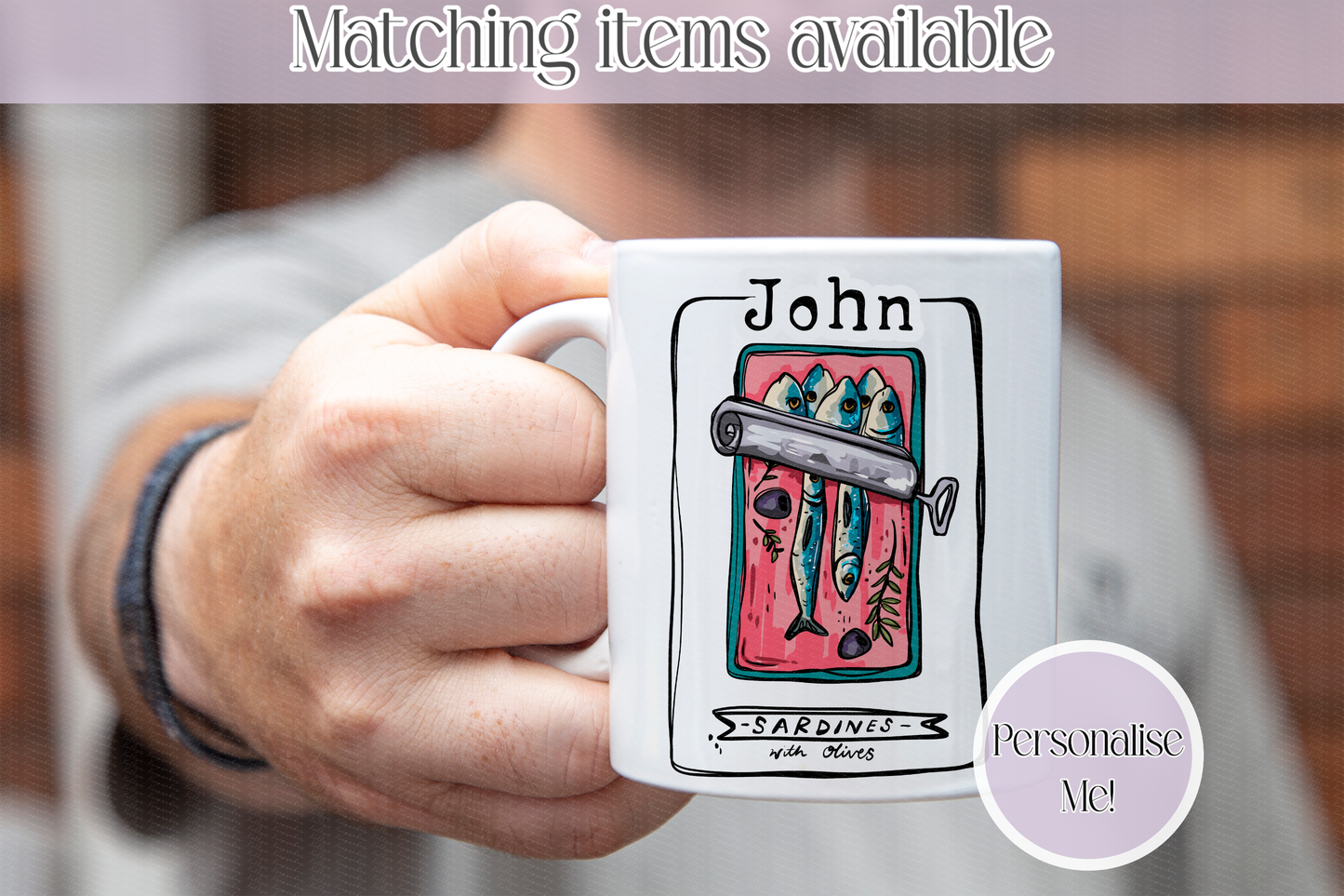 Sardine Design Personalised Mug - custom sardine mug - various designs