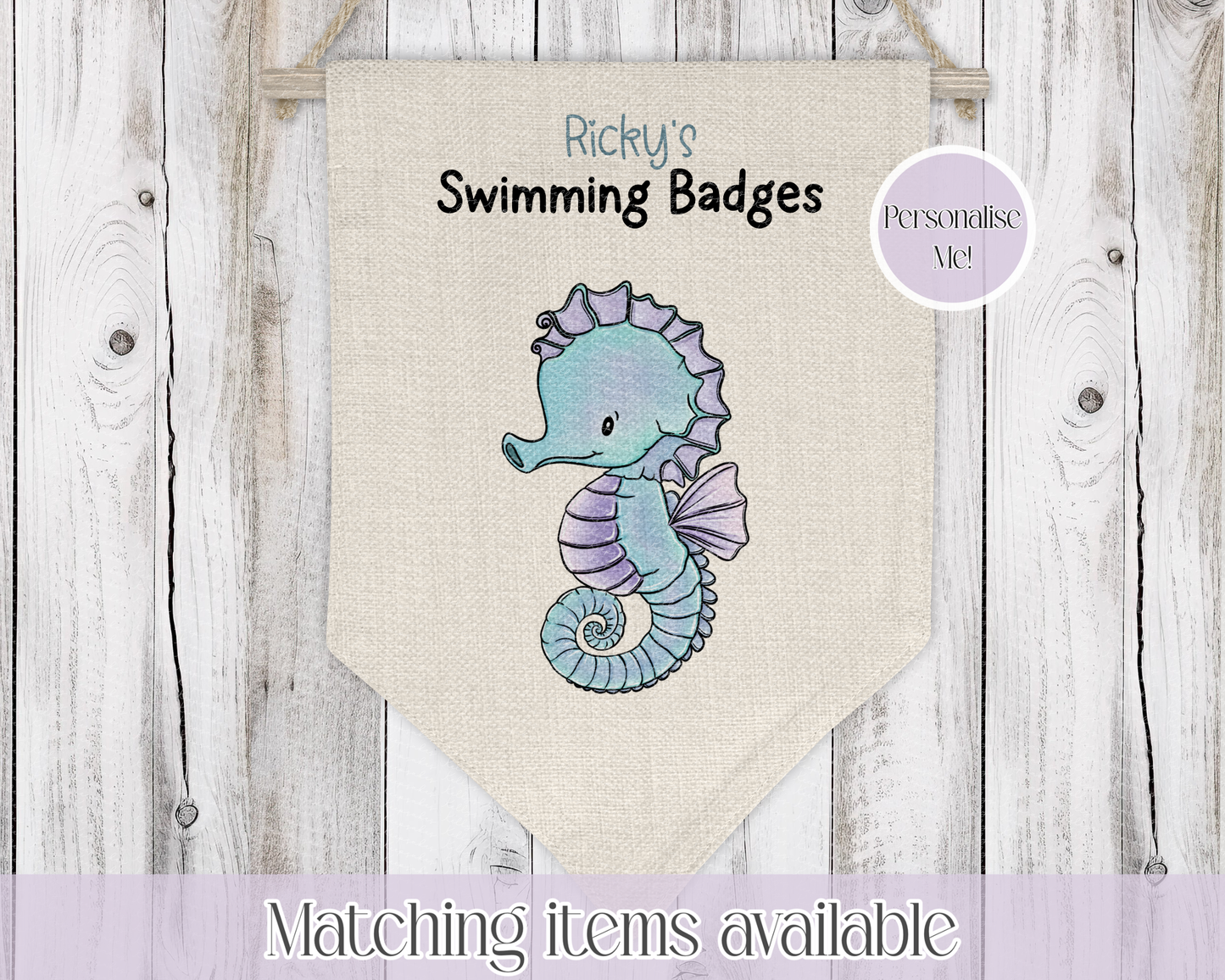 Sealife Personalised Swimming Badge Holder - Swimming Achievements pennant - Hanging wall decoration
