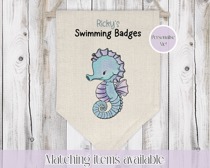 Sealife Personalised Swimming Badge Holder - Swimming Achievements pennant - Hanging wall decoration