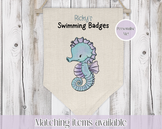 Sealife Personalised Swimming Badge Holder - Swimming Achievements pennant - Hanging wall decoration