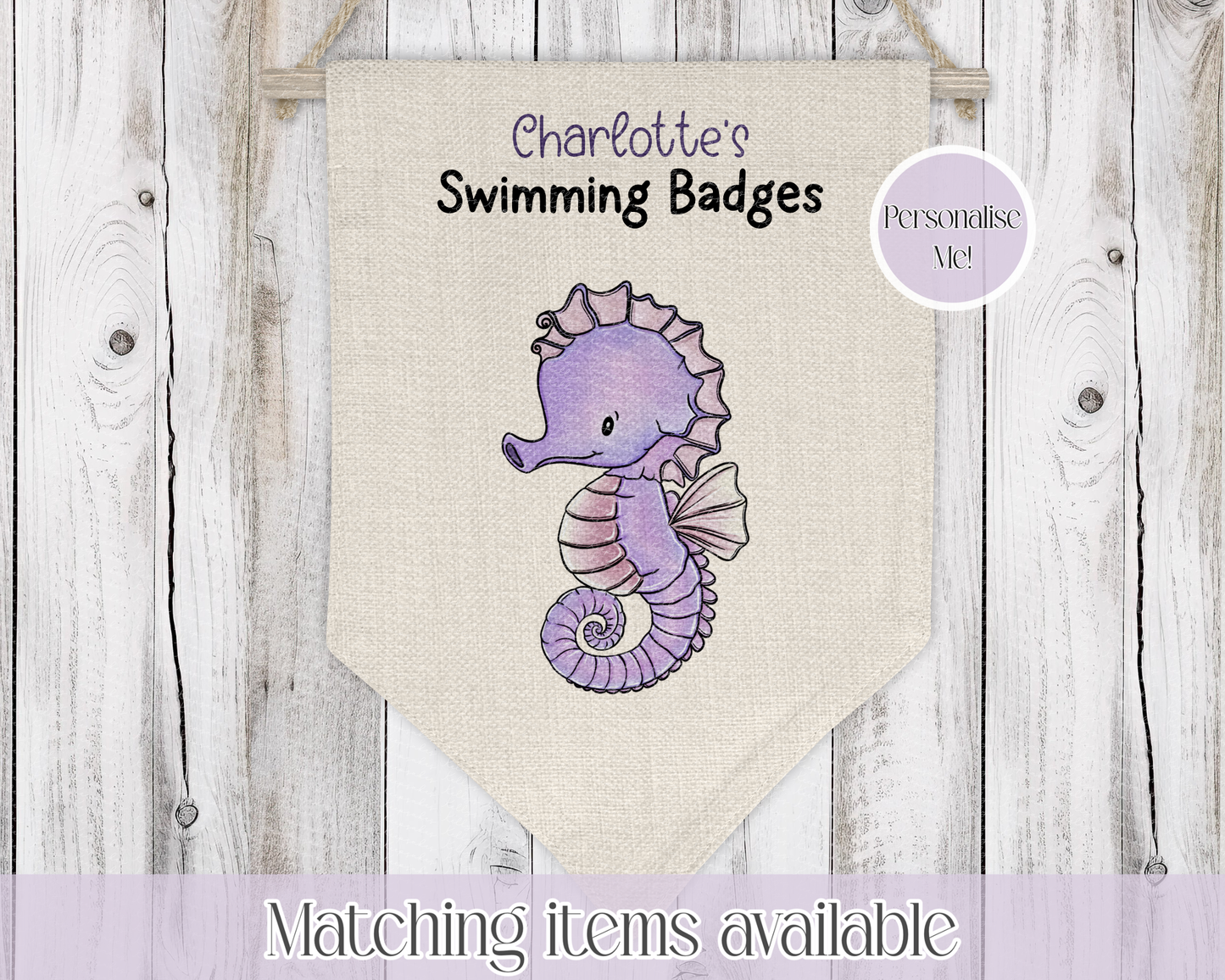 Sealife Personalised Swimming Badge Holder - Swimming Achievements pennant - Hanging wall decoration