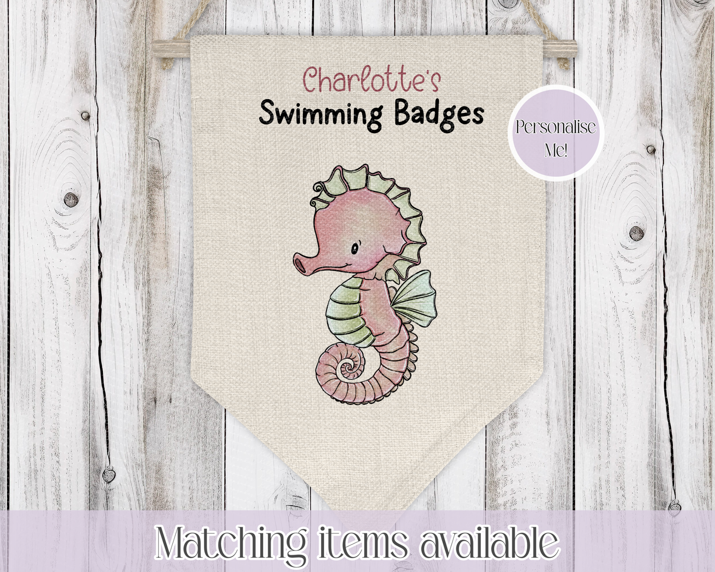 Sealife Personalised Swimming Badge Holder - Swimming Achievements pennant - Hanging wall decoration