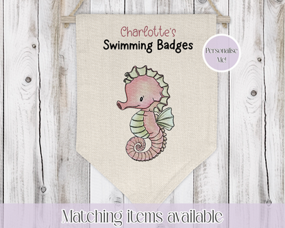 Sealife Personalised Swimming Badge Holder - Swimming Achievements pennant - Hanging wall decoration
