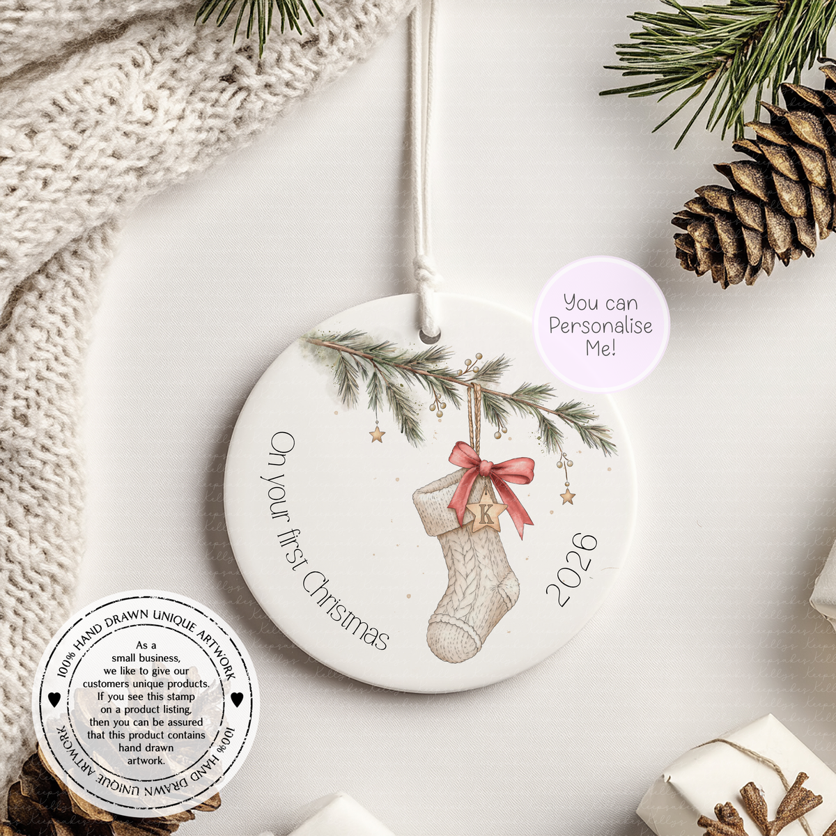 Christmas Stocking First Christmas Personalised Ceramic Bauble - Christmas Decoration - First Christmas