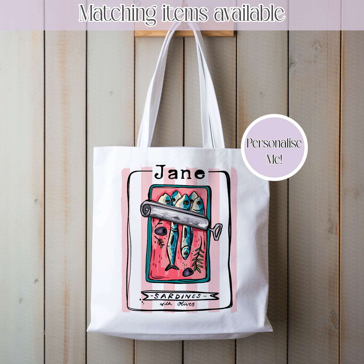 Personalised Sardine Tote Bag - Custom Fish Tote bag - Various Options