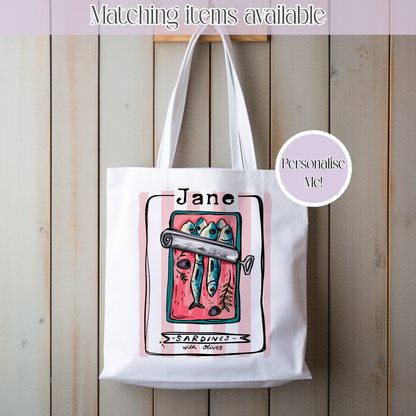 Personalised Sardine Tote Bag - Custom Fish Tote bag - Various Options