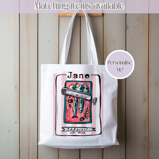 Personalised Sardine Tote Bag - Custom Fish Tote bag - Various Options
